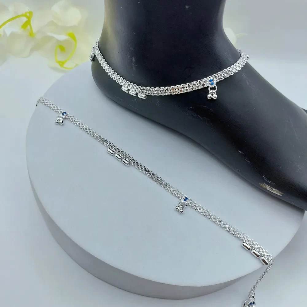 Blue Charm Silver Anklet
