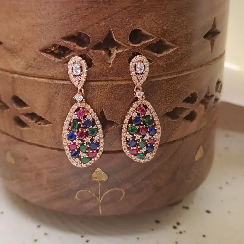 Multicolour Rose Gold Plated silver earring