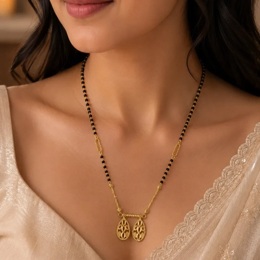 Twinline Leaf Drop 22kt Gold Mangalsutra