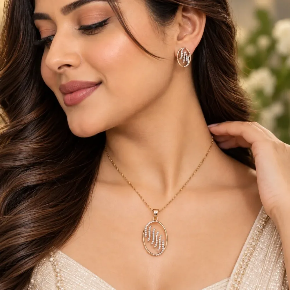 Rose Gold Wave Elegance Pendant Set