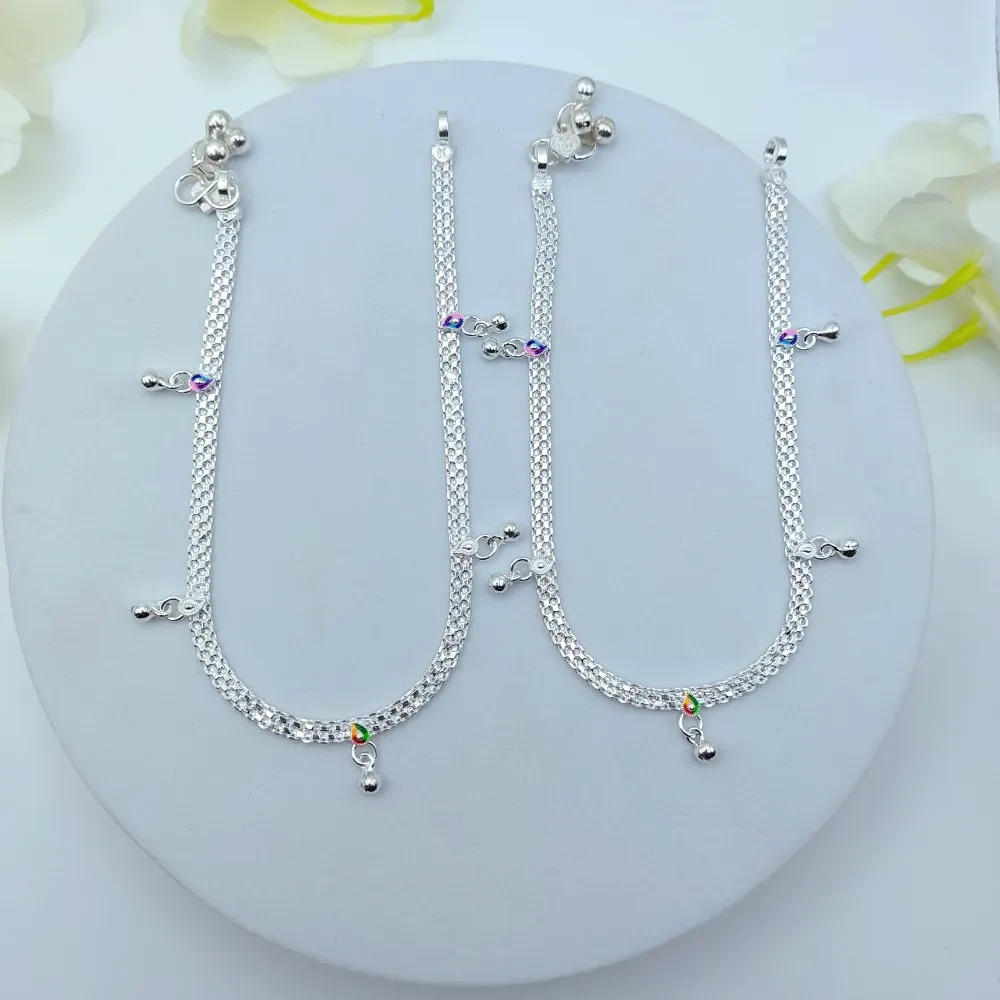 Multicolour Meenakari Silver Anklet