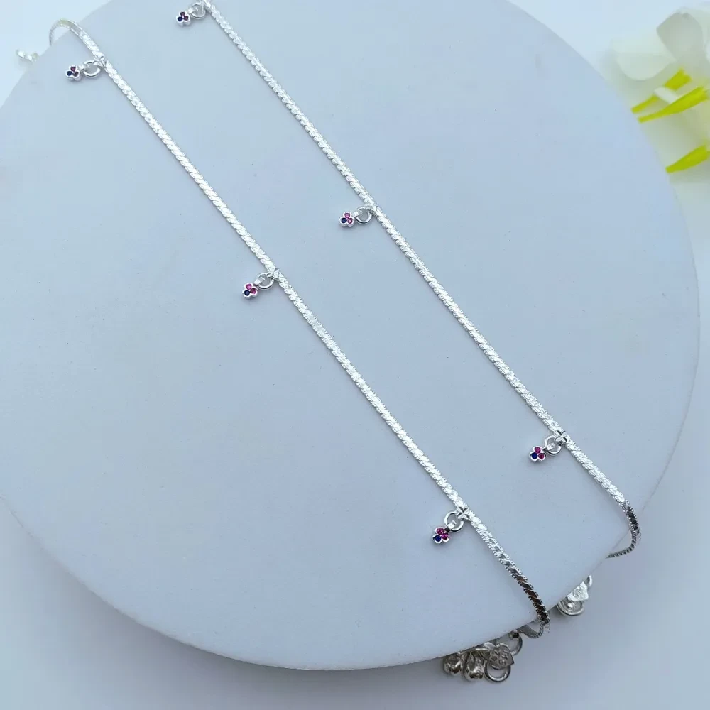 Floral Charm Silver Anklet