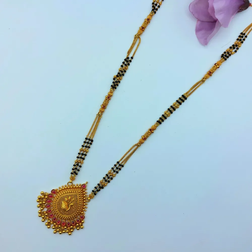 Antique Temple Gold Mangalsutra with Peacock Pendant