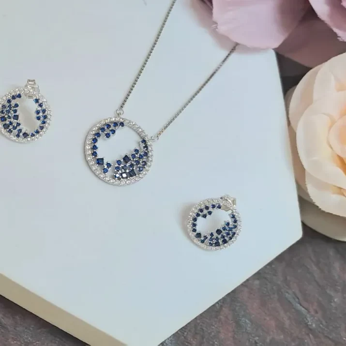 Cz Diamond Silver Necklace Set