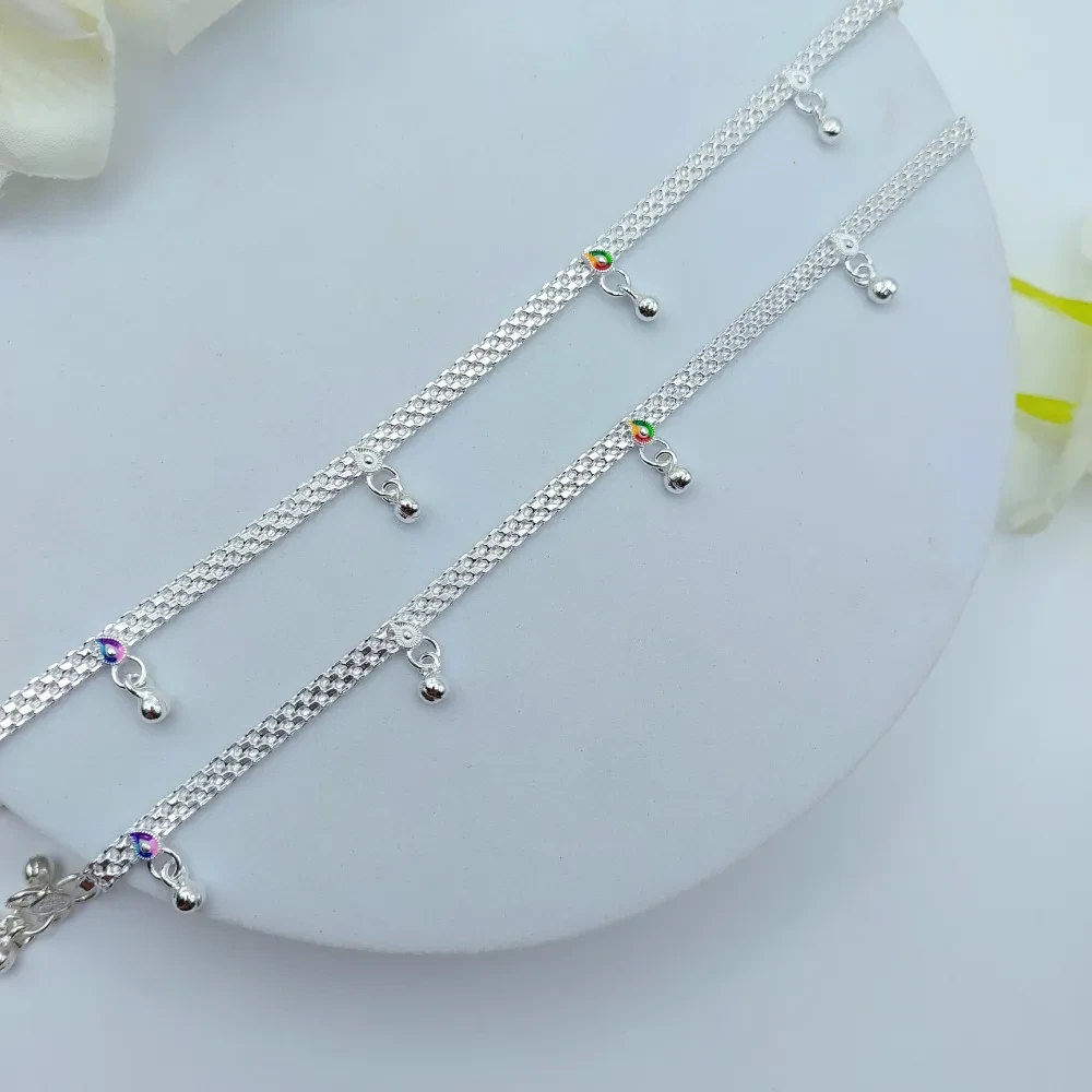 Multicolour Meenakari Silver Anklet