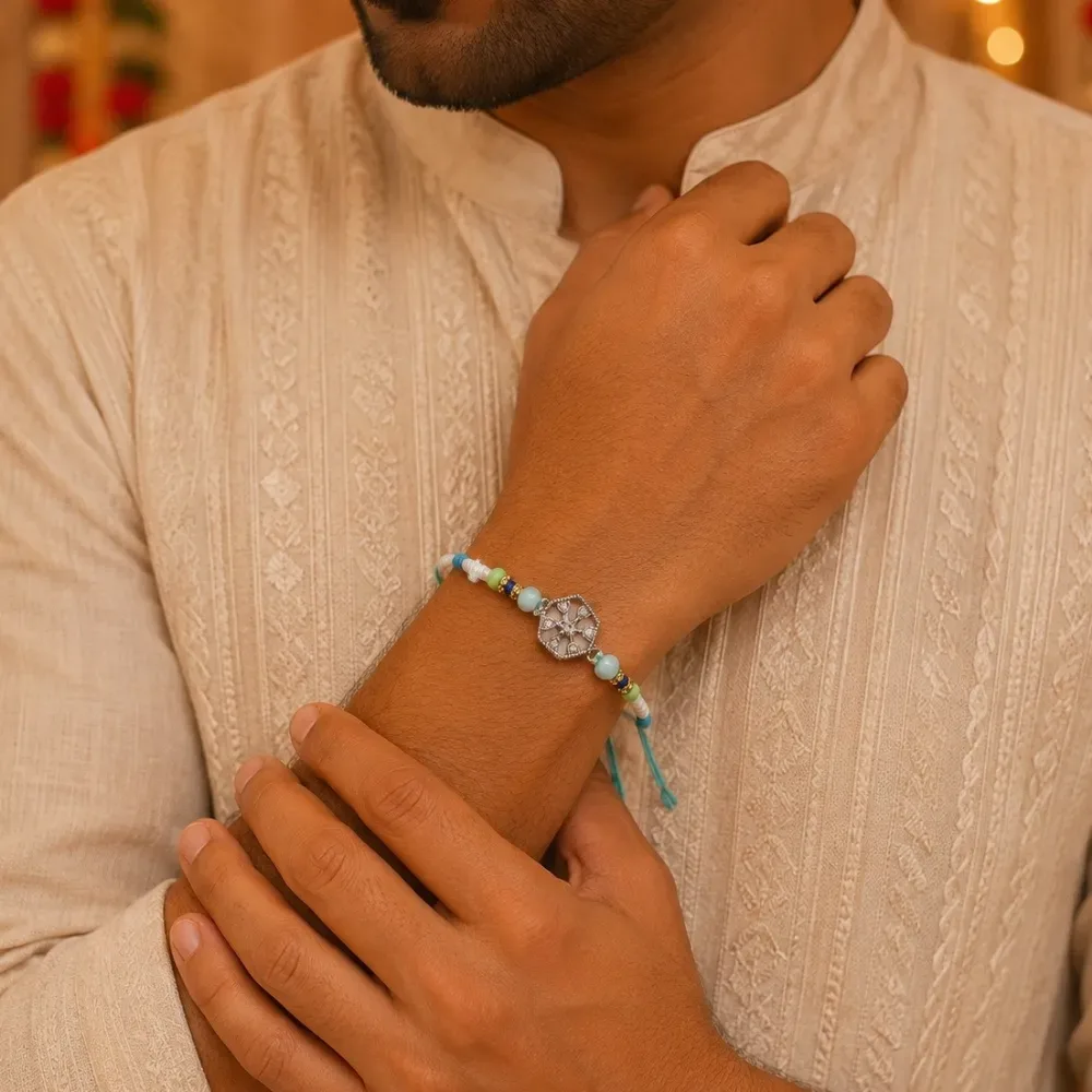 Hexagonal Floral 925 Silver Rakhi