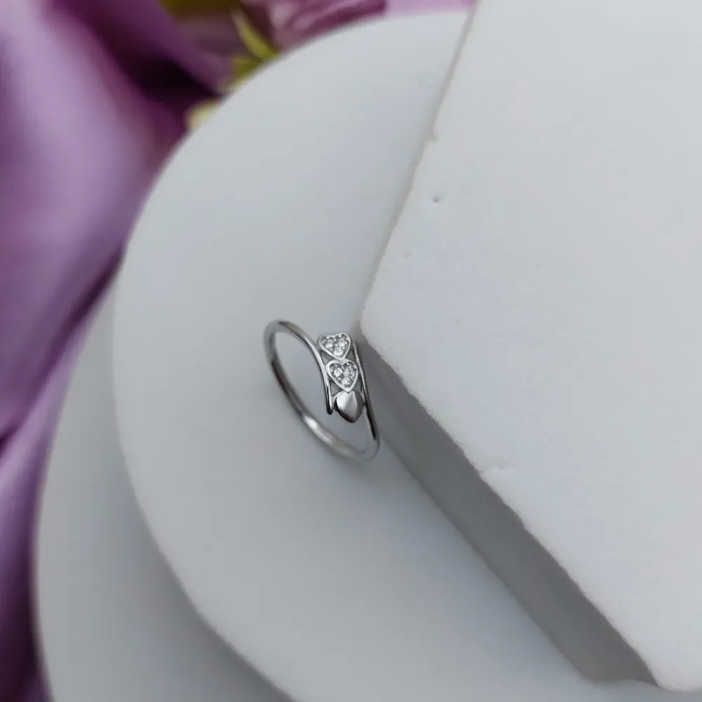 925 Silver Double Heart Crossover Ring