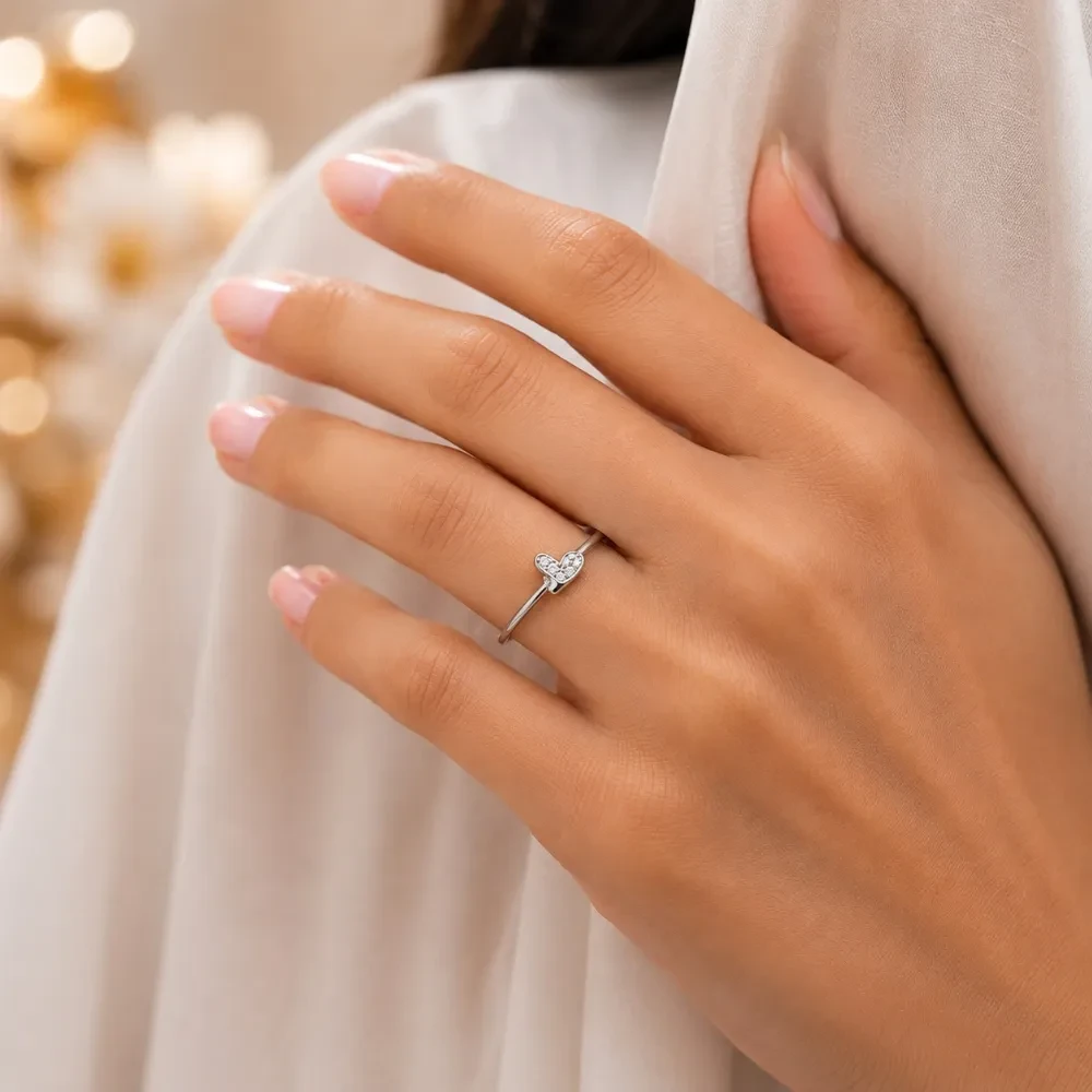 Delicate Heart CZ 925 Silver Ring