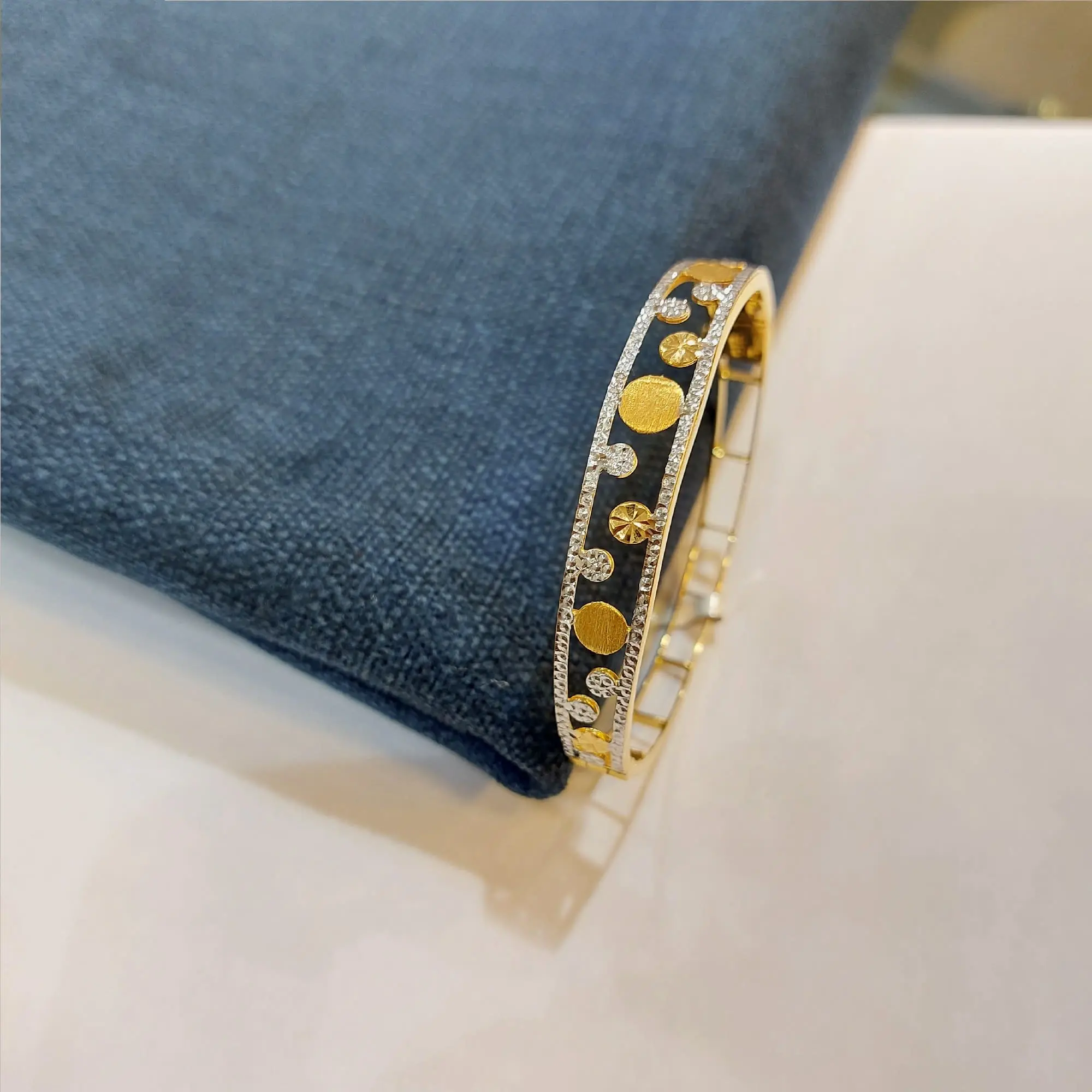 Trendy Gold Kada With White Rodium