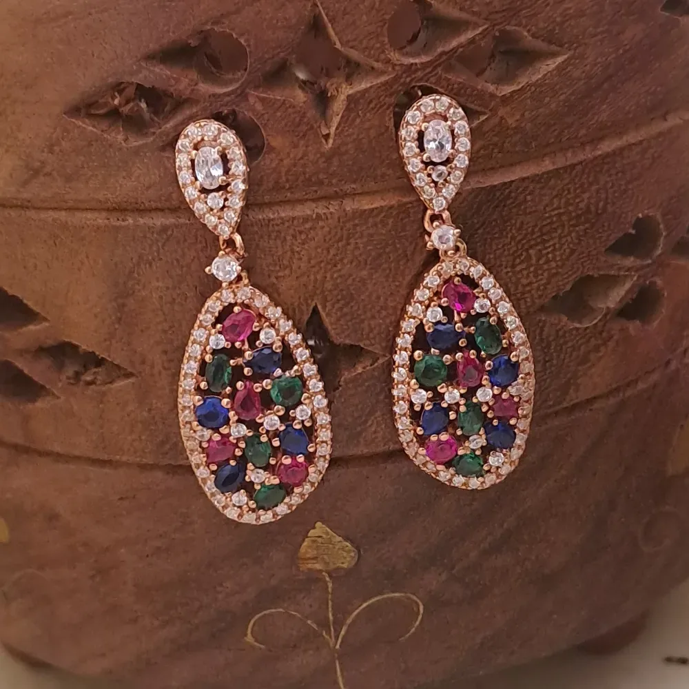Multicolour Rose Gold Plated silver earring