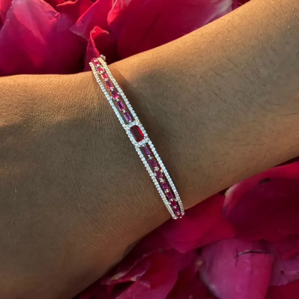 Ruby colour stone silver Bracelet