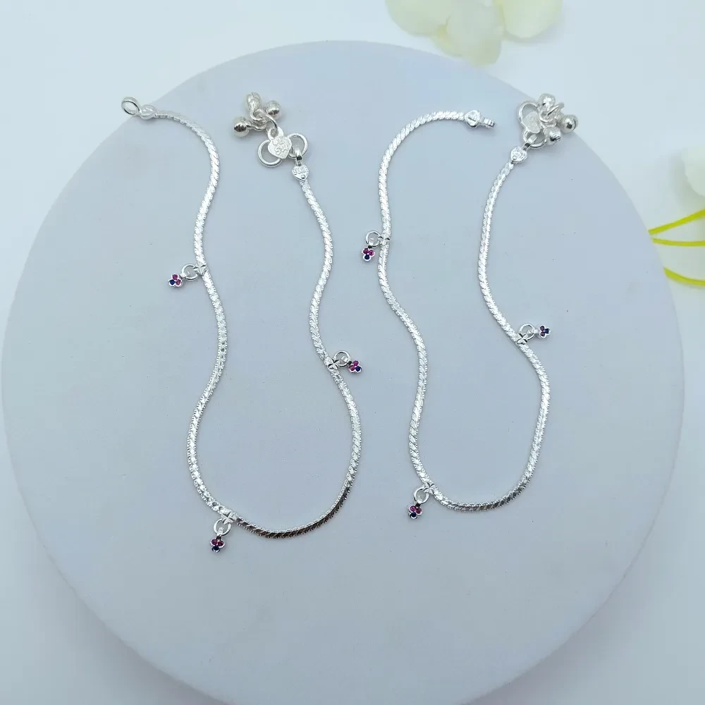 Floral Charm Silver Anklet