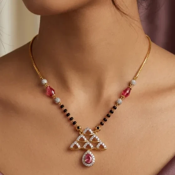 22k Hallmarked Gold Mangalsutra with CZ Diamond Pendant