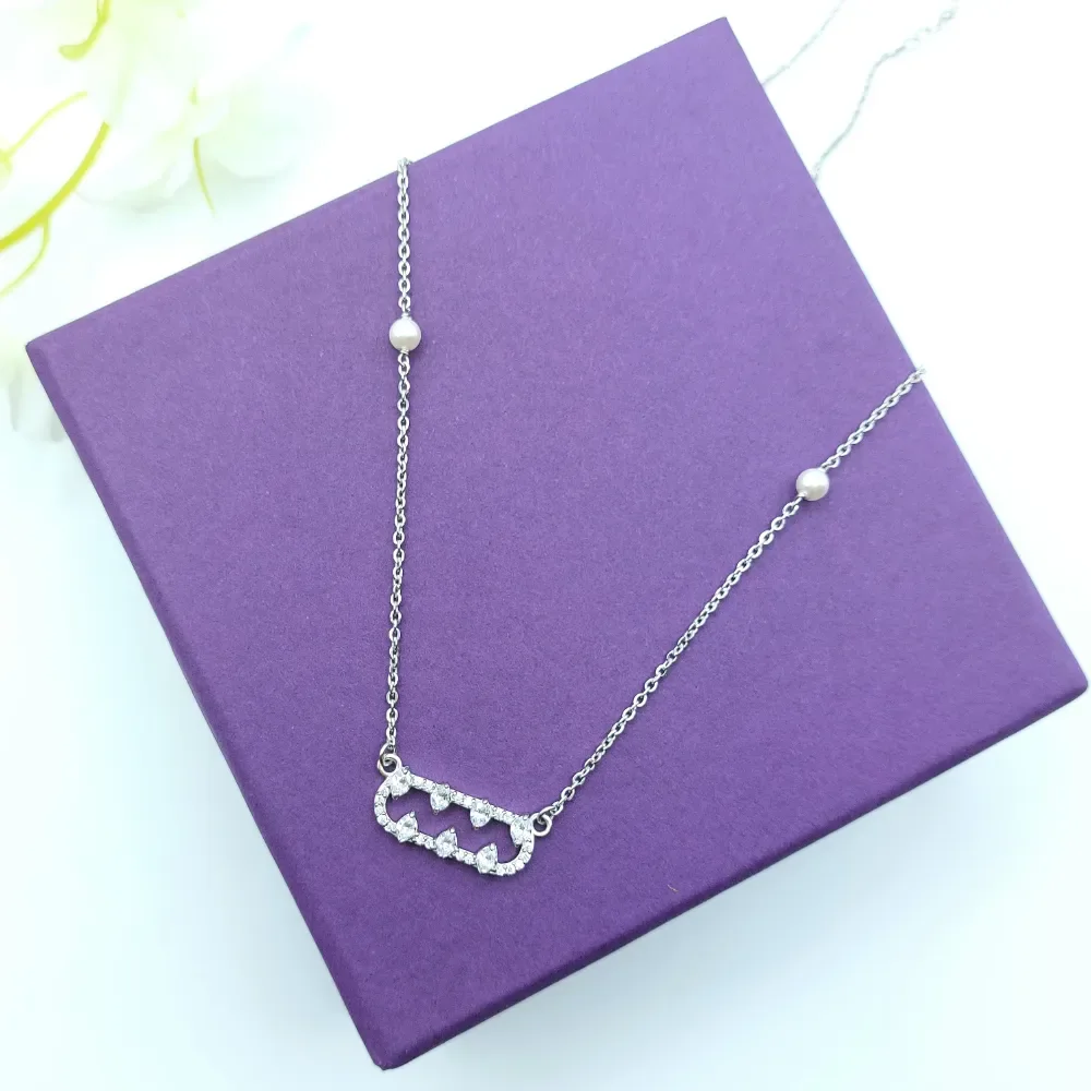 Pearl Accent Bar Pendant Necklace
