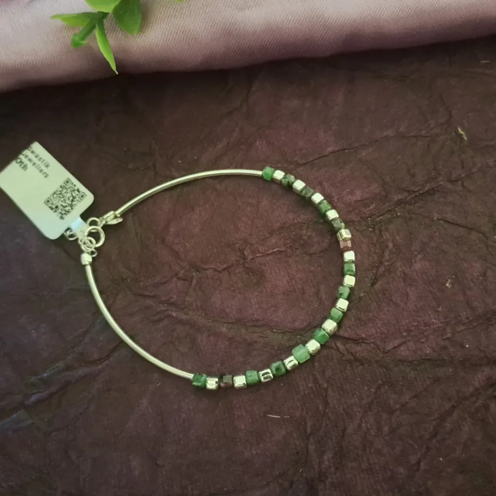 Green cube Silver Bracelet