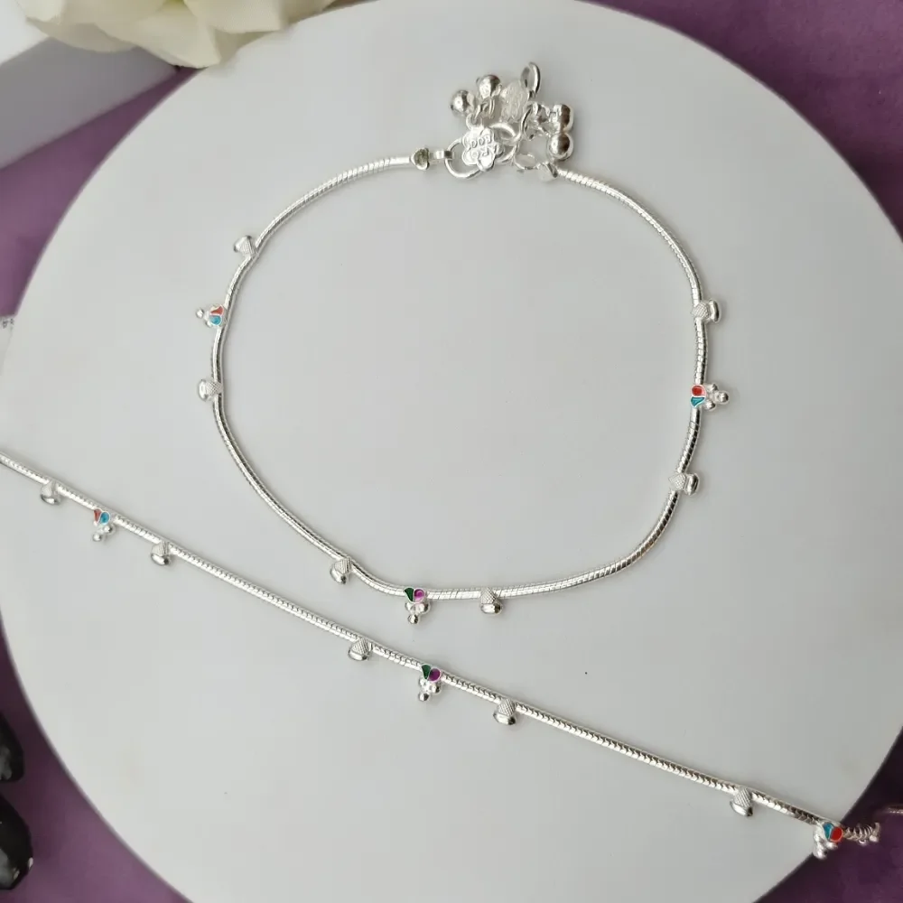 Elegant Multicolour Charm Hallmarked Silver Payal