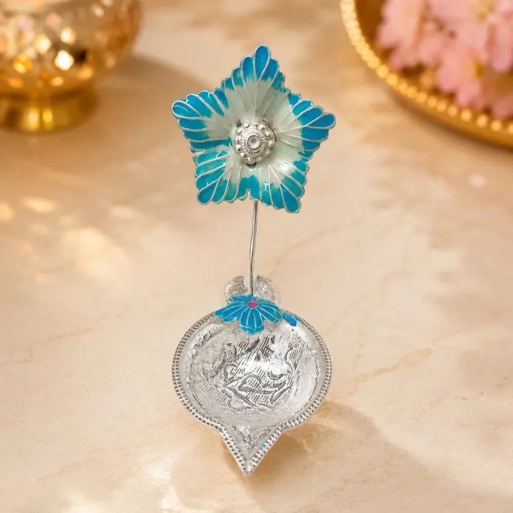 Silver Flower Diya