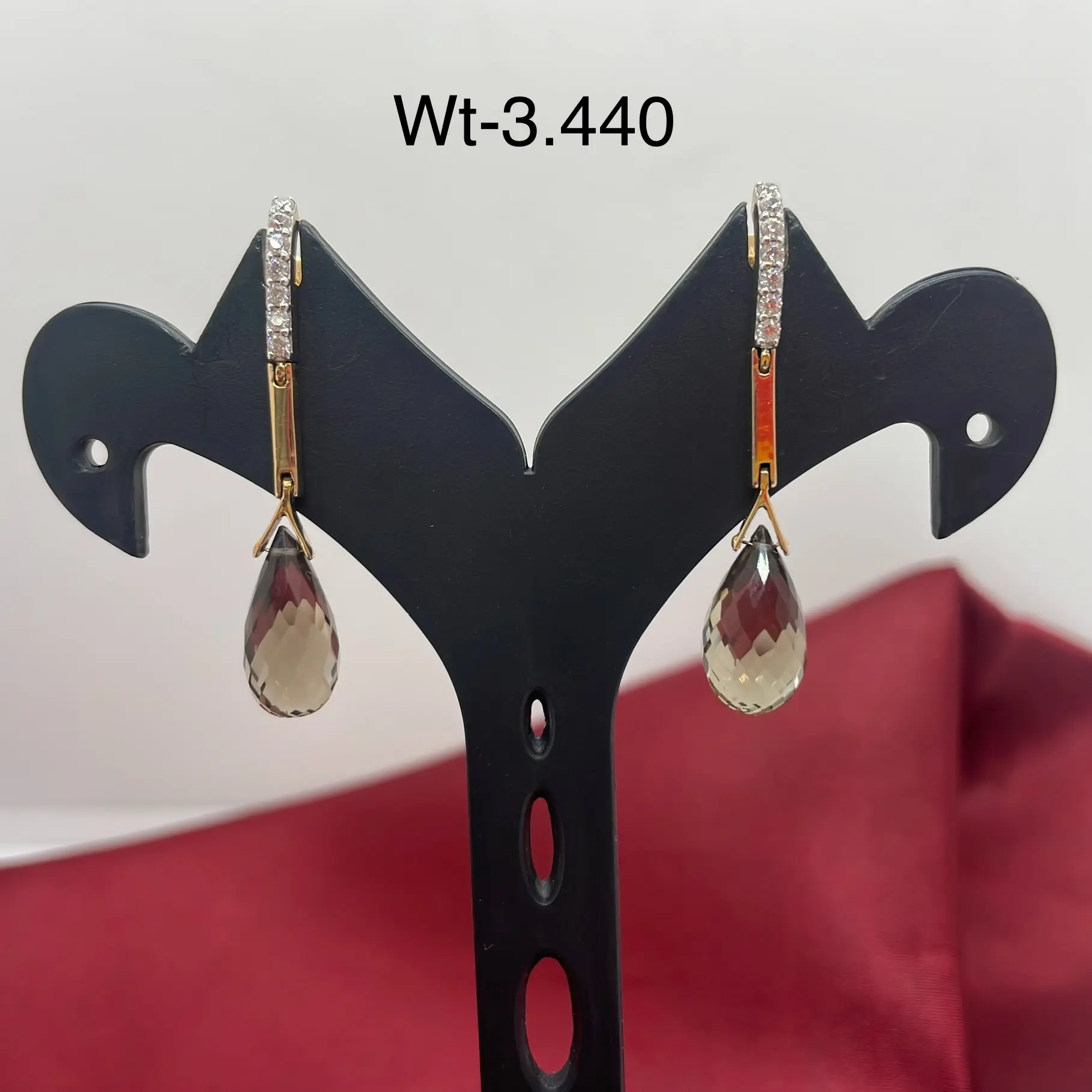 Trendy Wine Colour Stone Hanging American Diamond Earrings