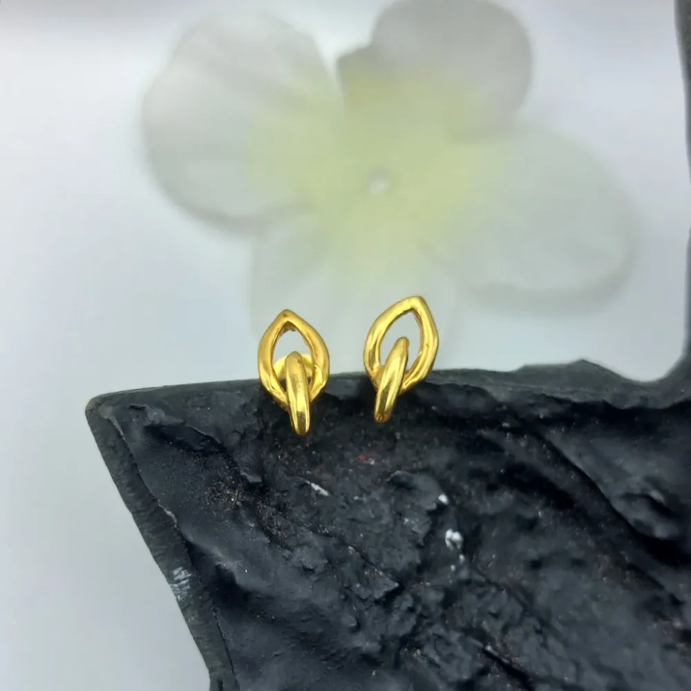 Minimalist Leaf Loop Gold Stud Earrings