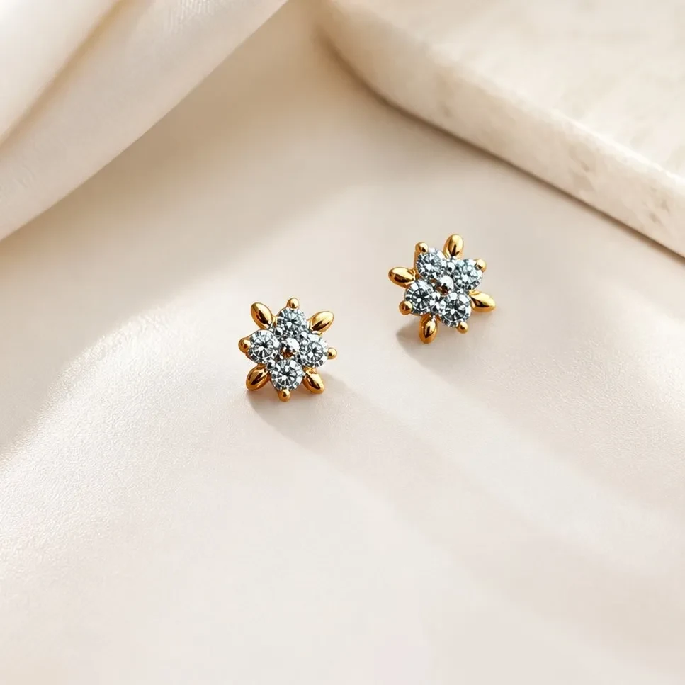 Floral Sparkle Gold Stud Earrings