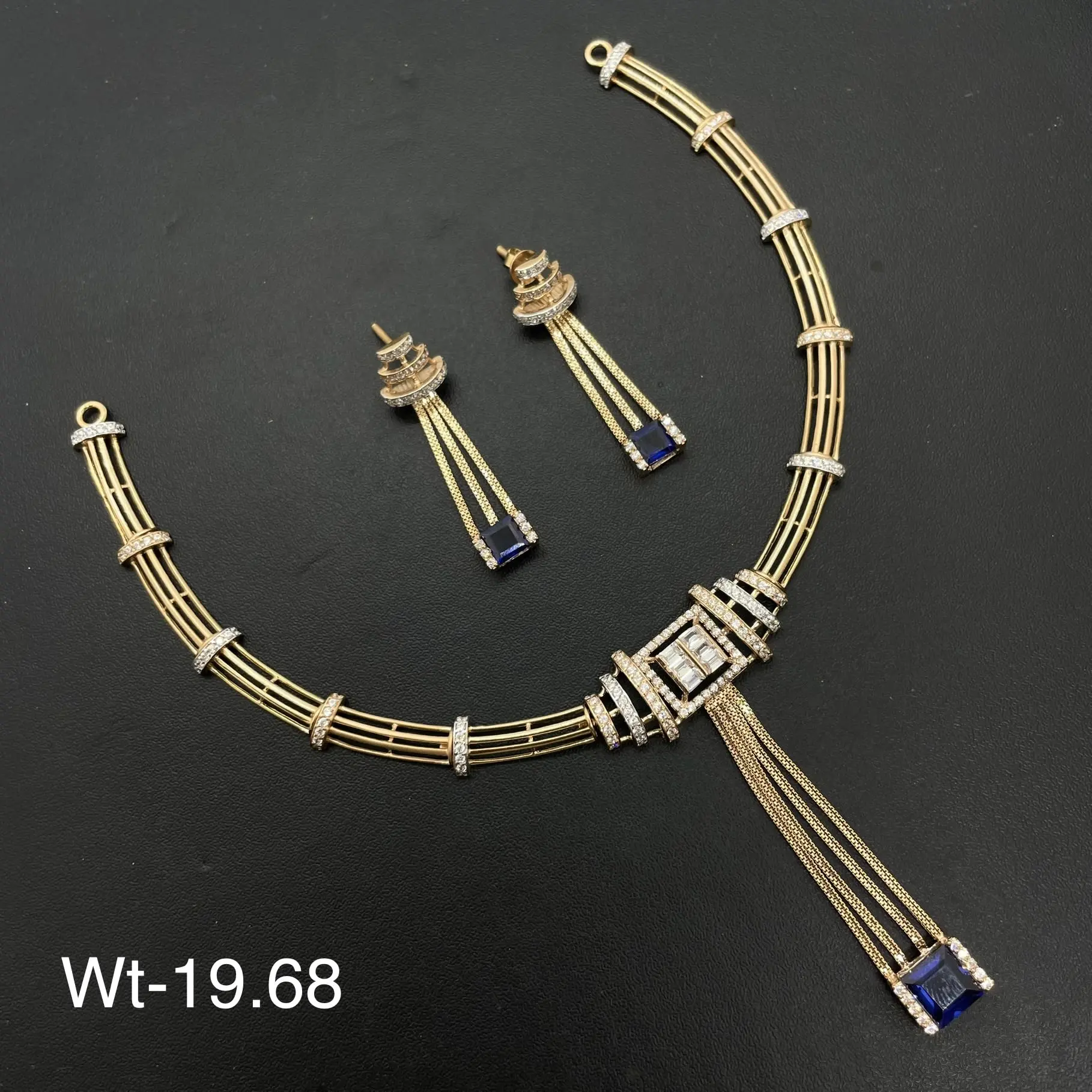 Trendy Rose Gold American Diamond With Blue Stone