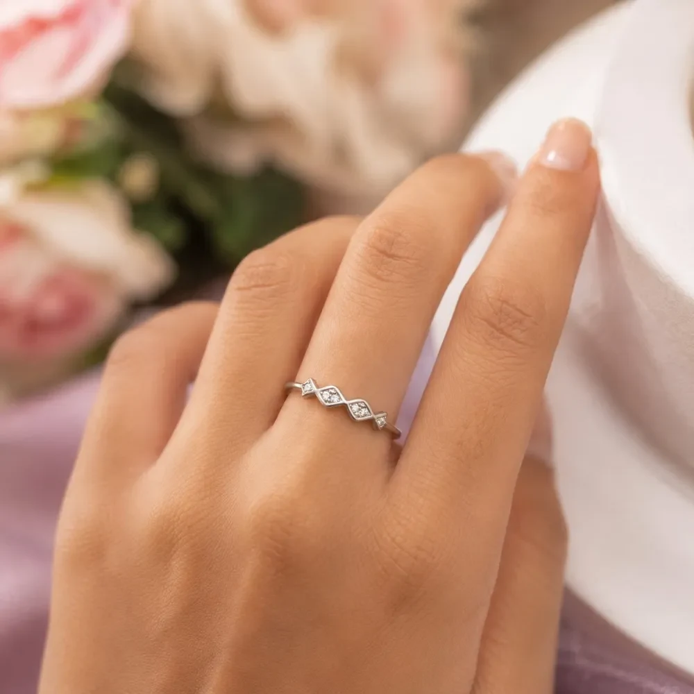 925 Silver Geometric Sparkle Ring