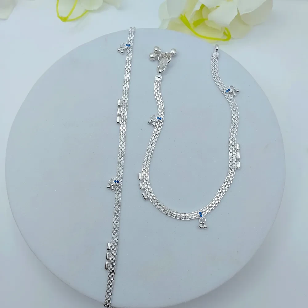 Blue Charm Silver Anklet