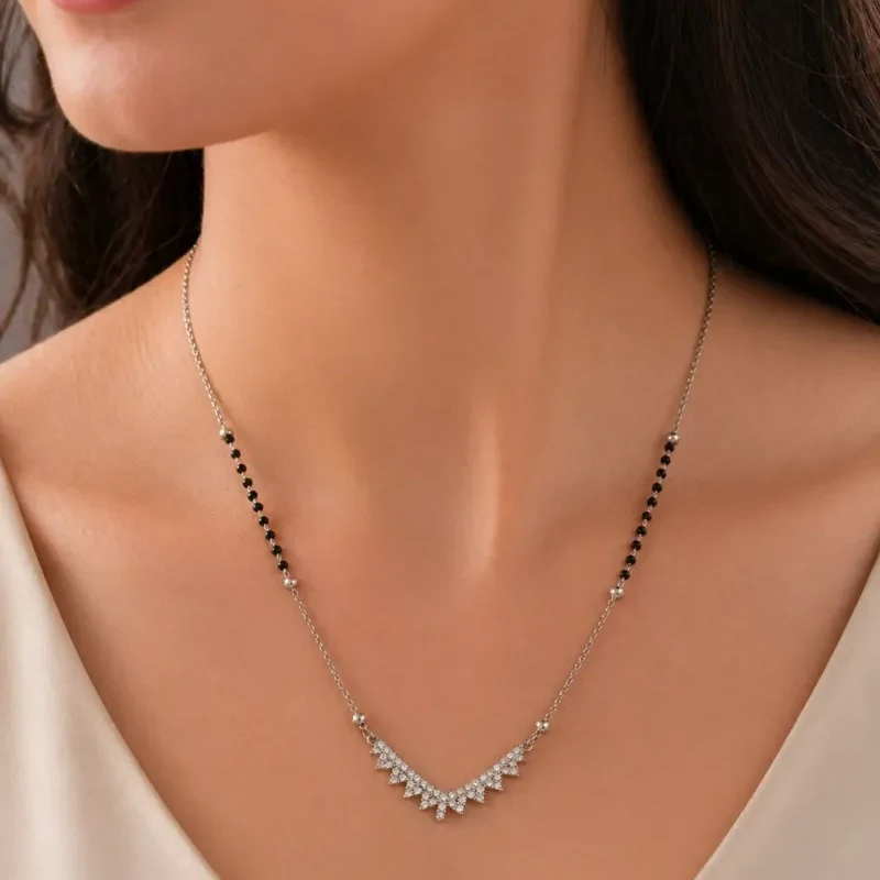 Shimmering Chevron Silver Mangalsutra