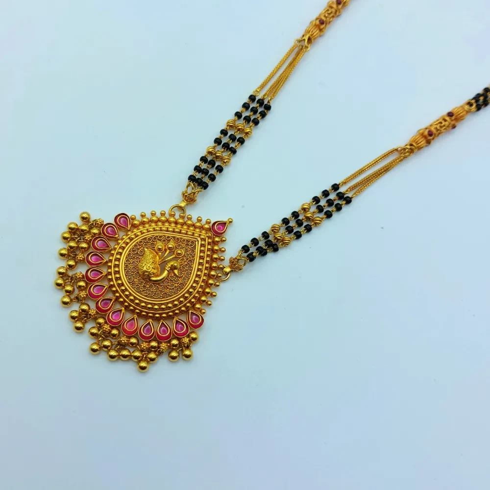 Antique Temple Gold Mangalsutra with Peacock Pendant