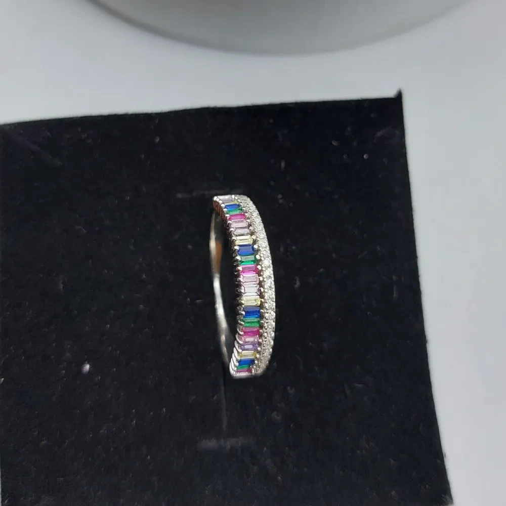 925 Silver Multicolour Stone Baguette Band Ring