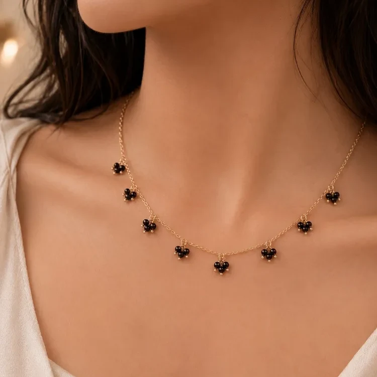 Black Charm Dangle Necklace