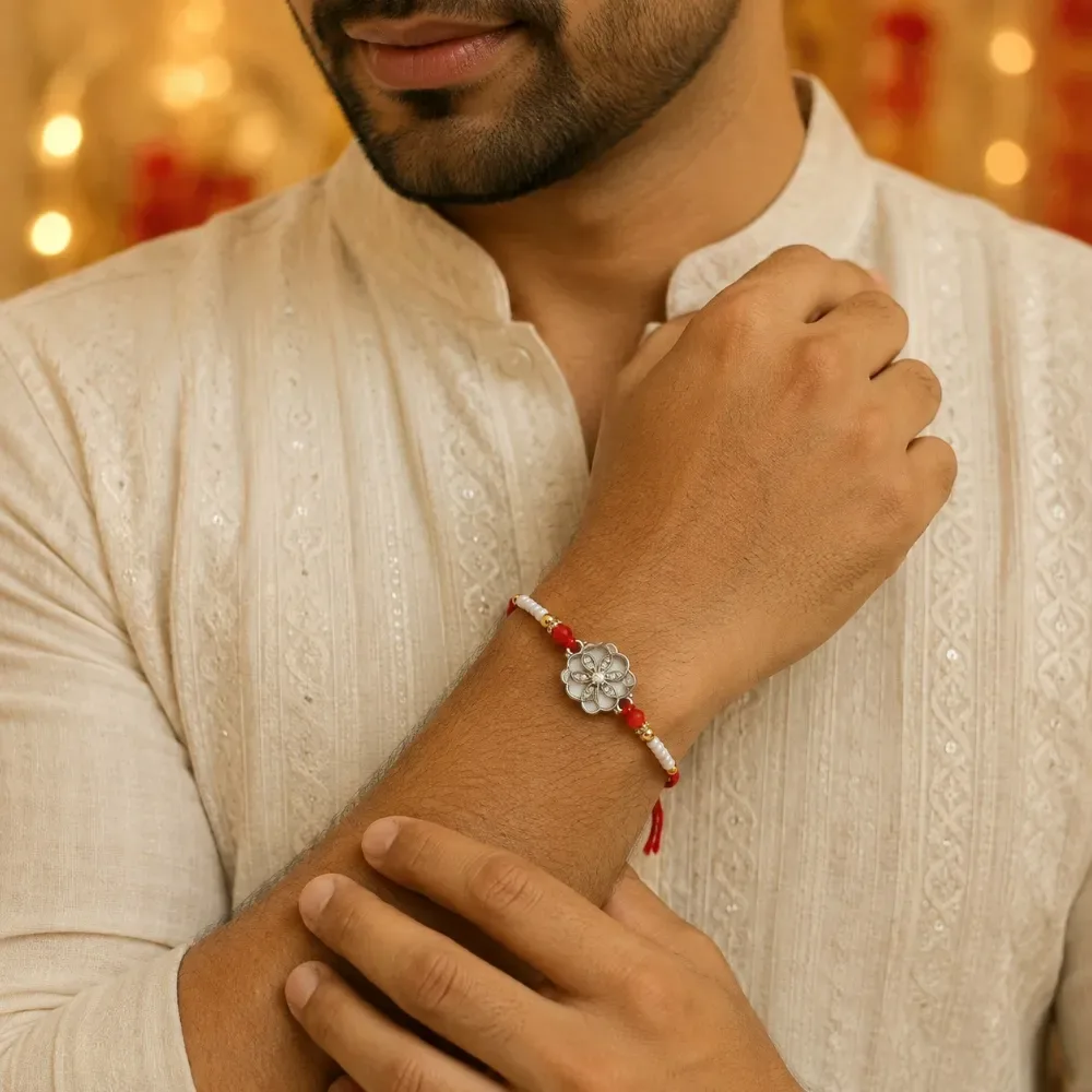 Floral Elegance 925 Silver Rakhi