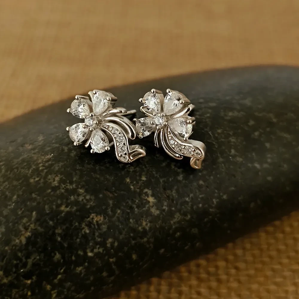 925 Pure Silver Floral Earrings- Minimalist Elegance for Everyday shine