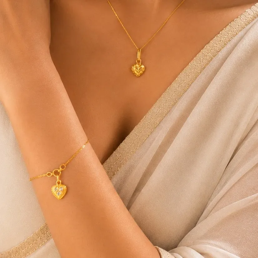 Elegant Heart Charm Bracelet & Pendant Set
