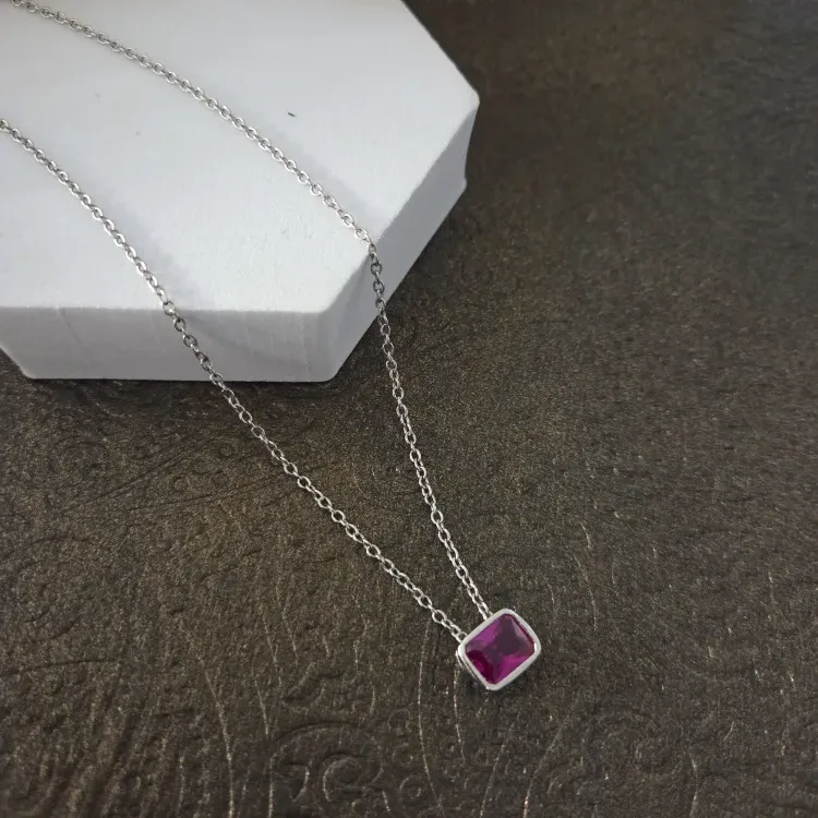 Ruby Colour Pendant Silver Necklace