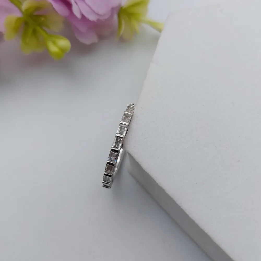 925 Silver Baguette Stone Eternity Band Ring