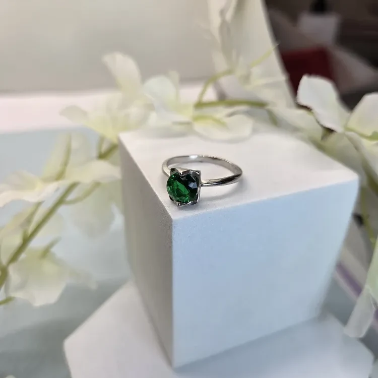 Green Cz Diamond Silver Ring