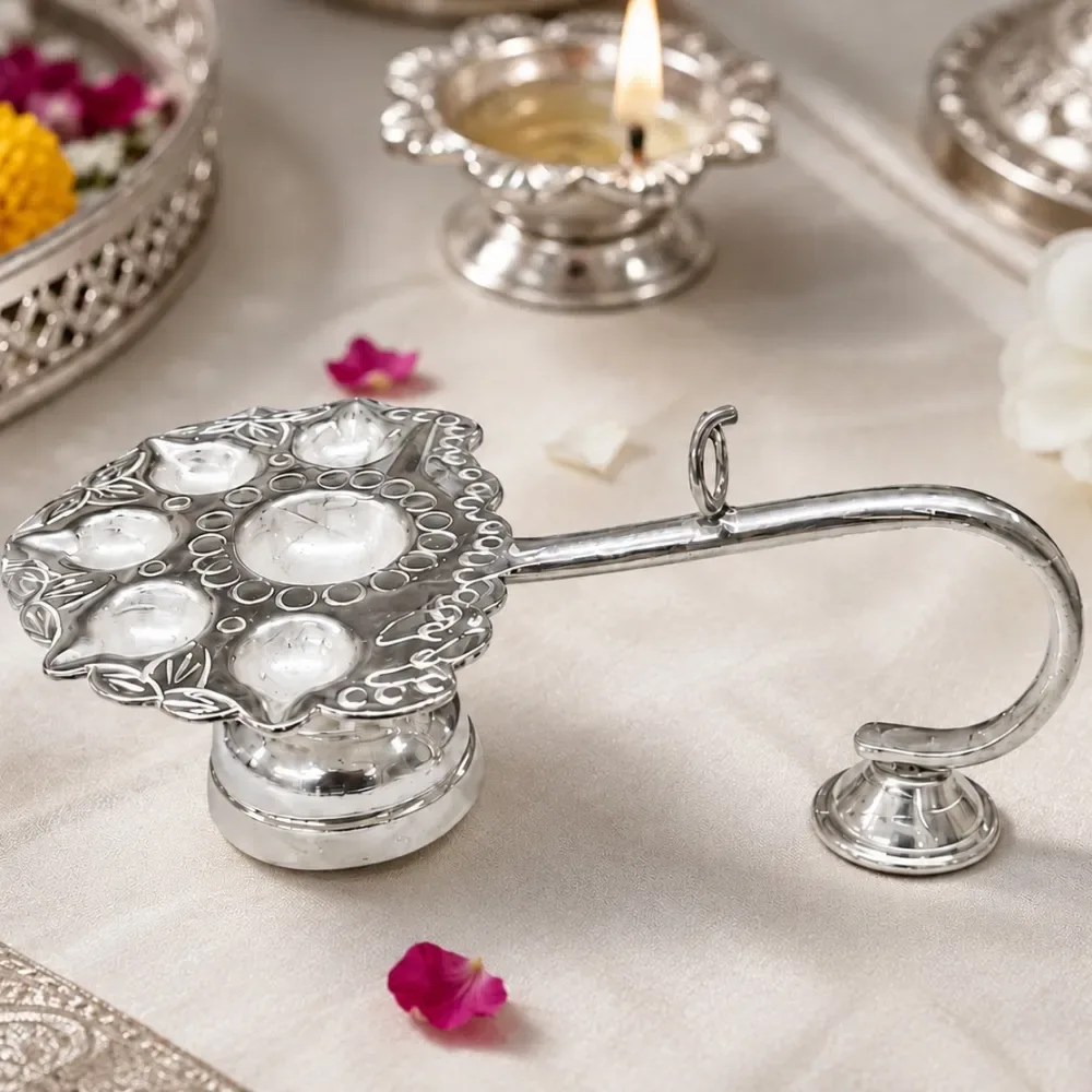 Silver Panch Aarti Diya