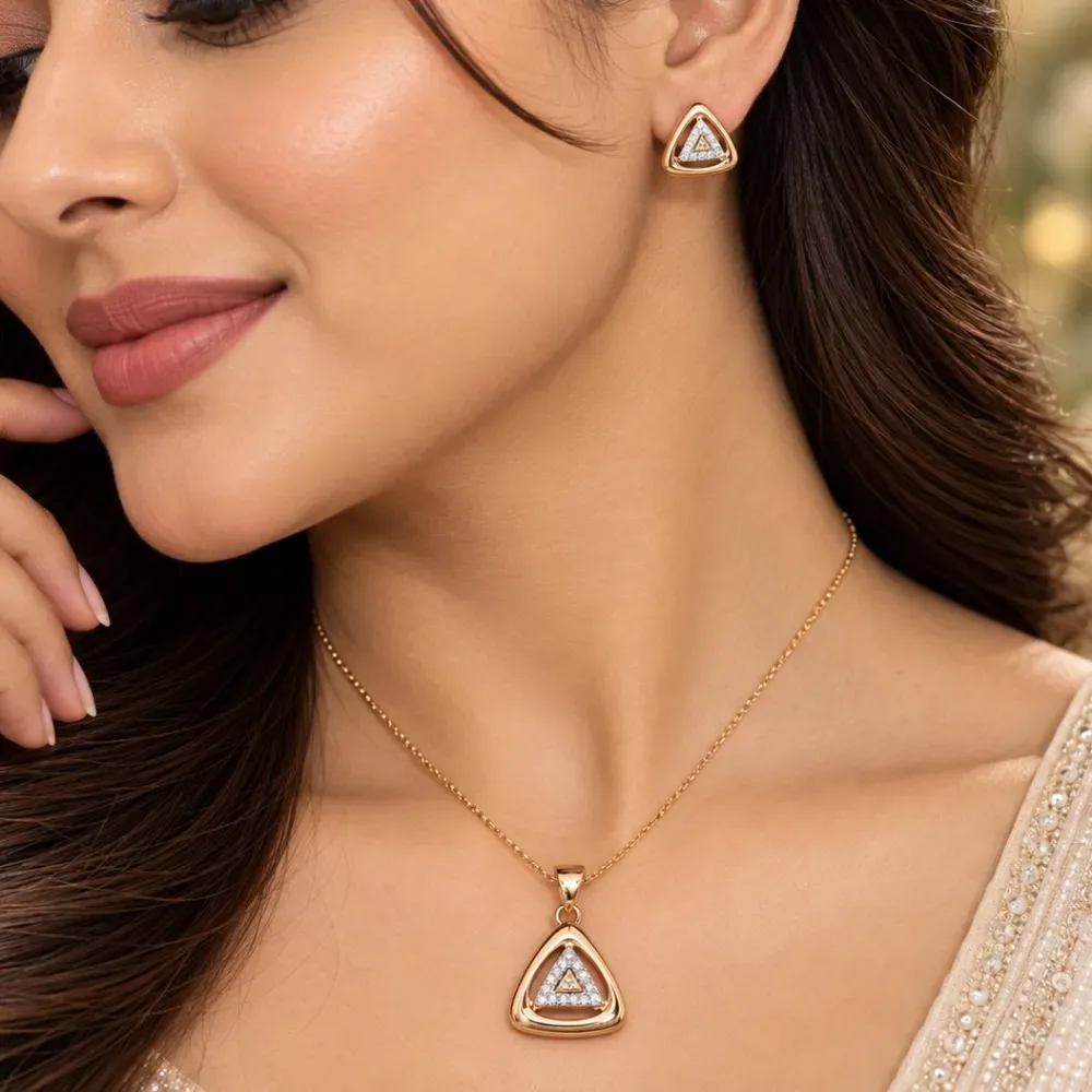 Triangular Radiance Rose Gold Pendant Set