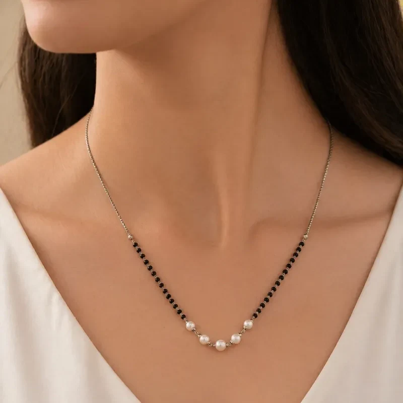 Minimalist Pearl-Drop Silver Mangalsutra