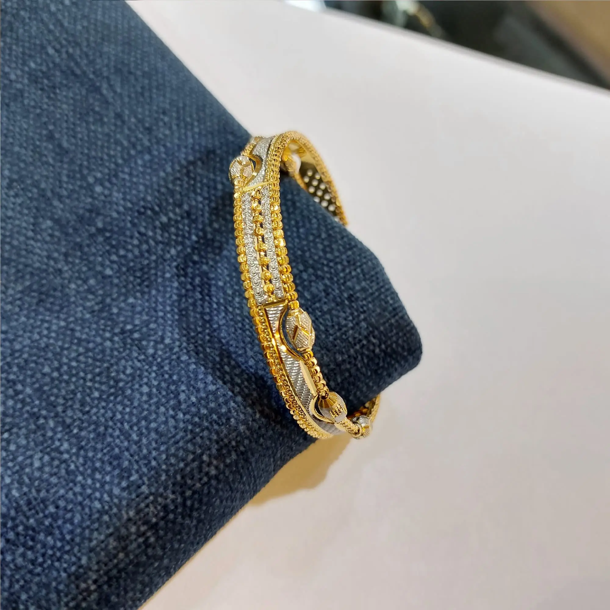 Trendy Gold Kada With White Rodium