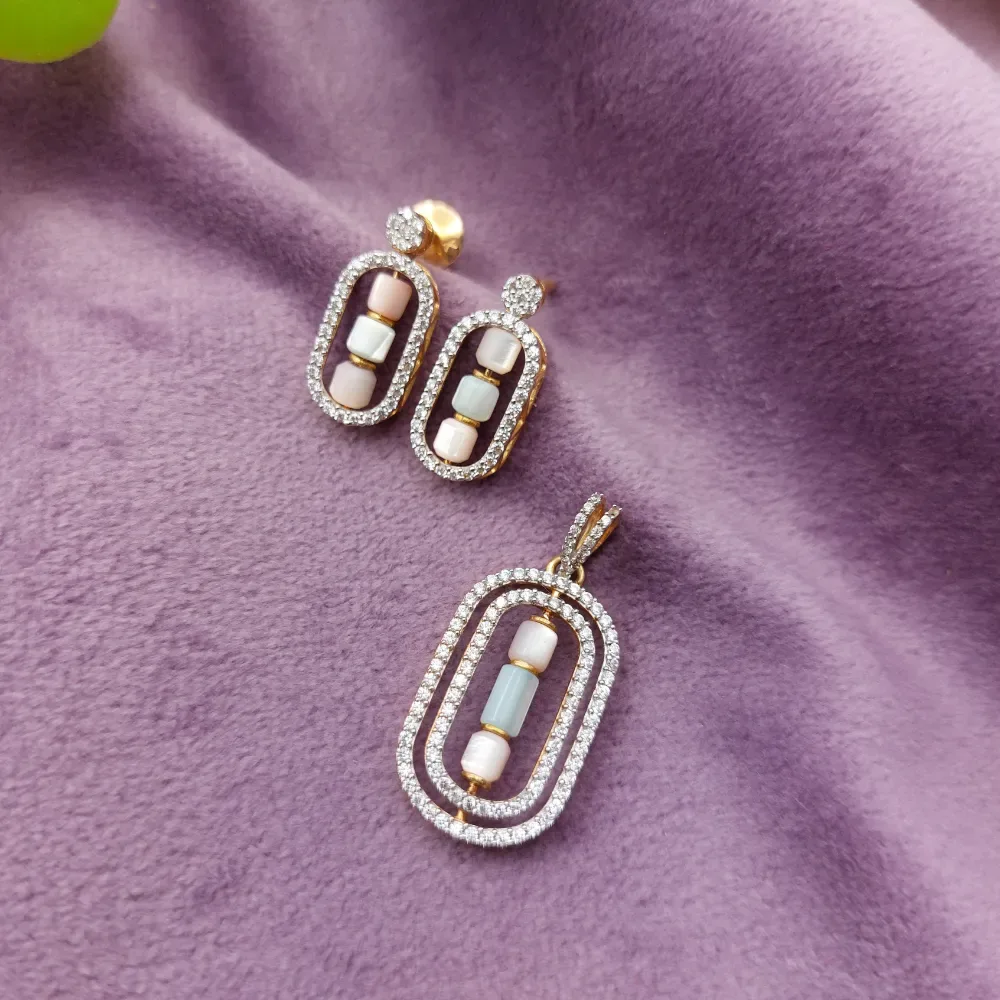 Aqua Geometric Elegance Pendant Set