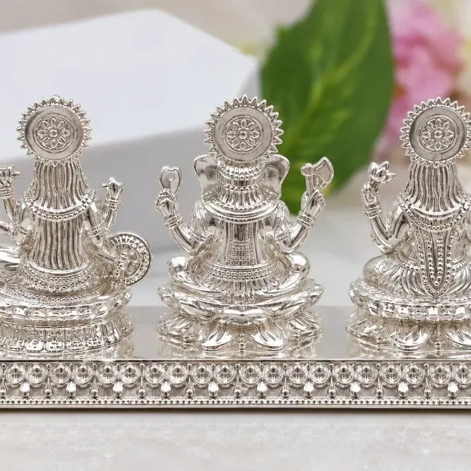 925 Silver Laxmi Ganesh Saraswati Devi Murti