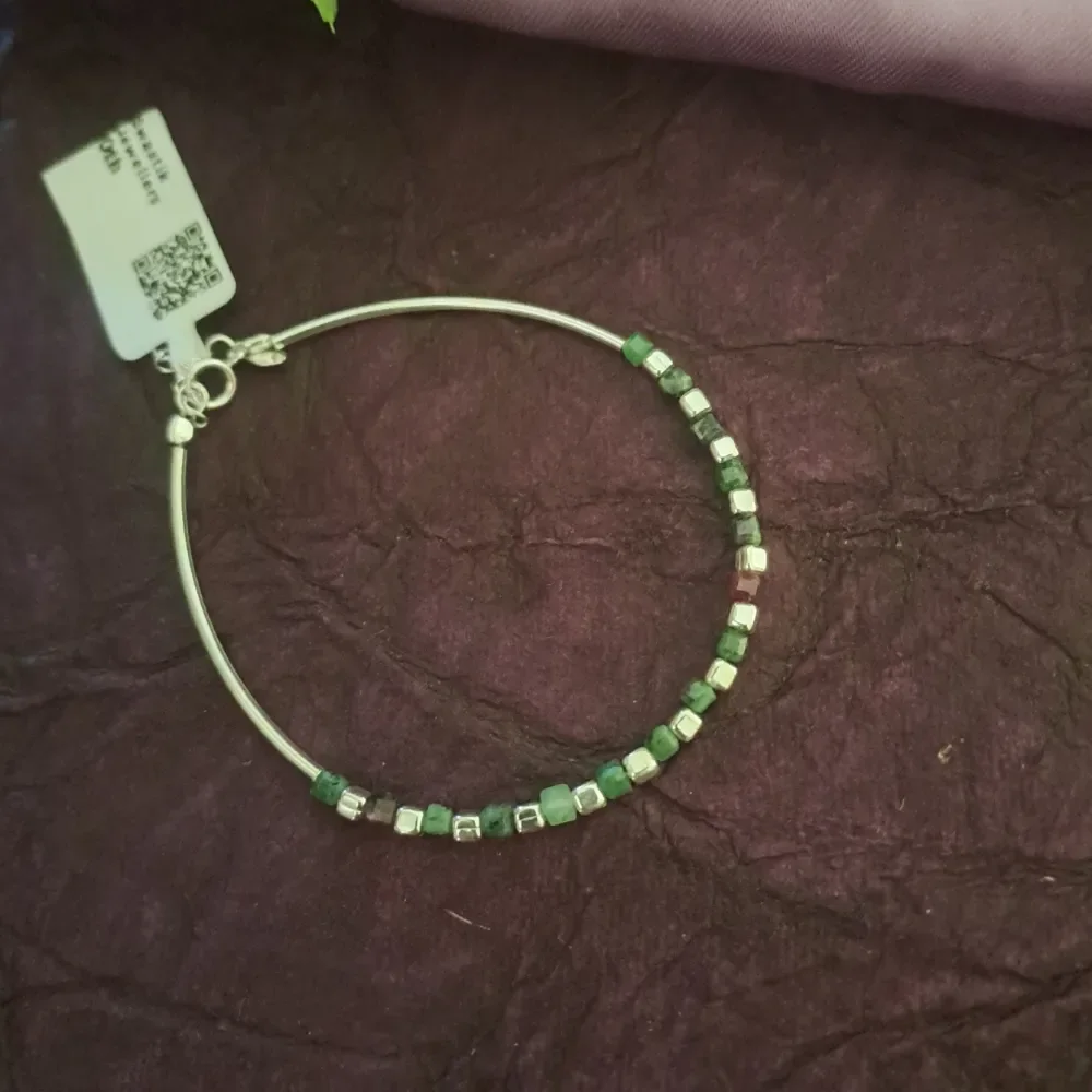 Green cube Silver Bracelet