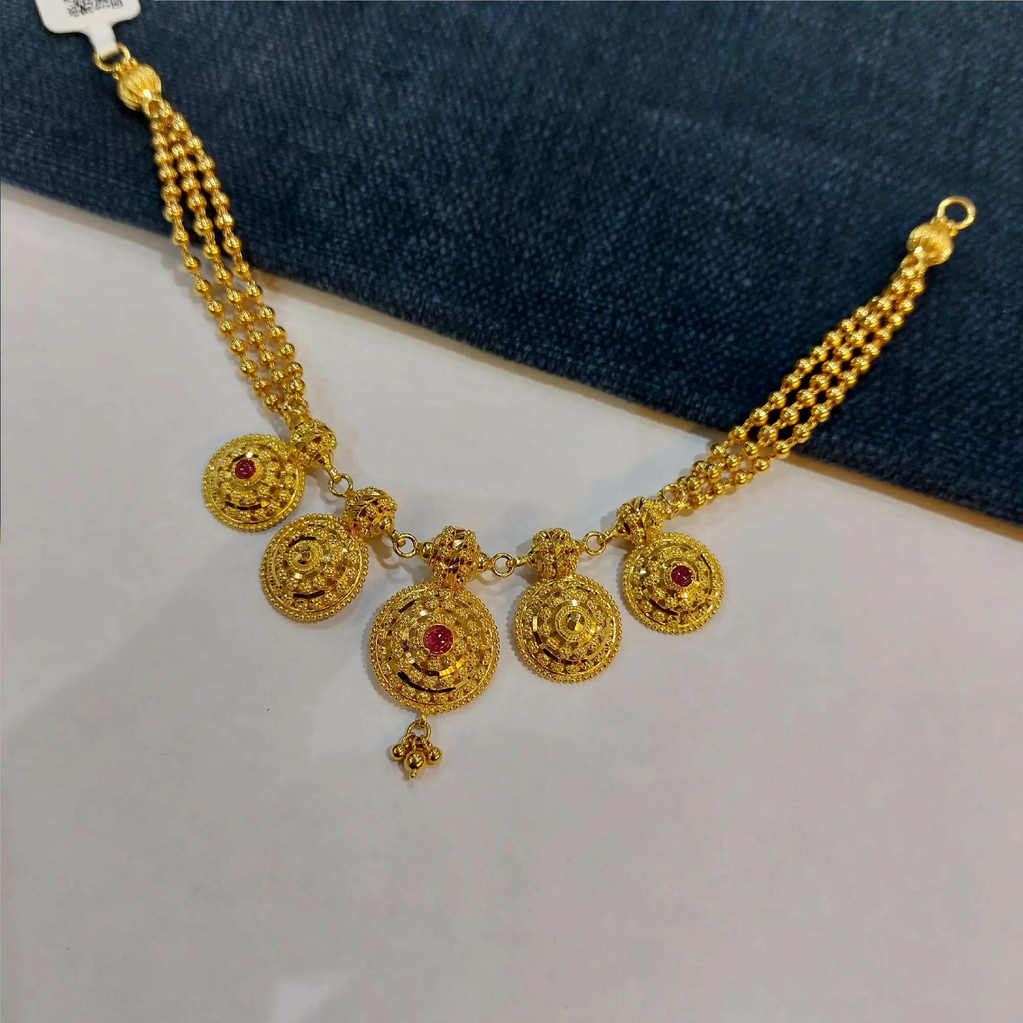 Gold Necklace With Red Color Stone