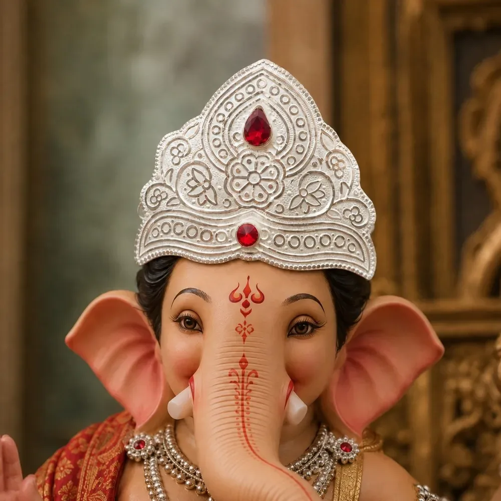 Silver Floral Divine Mukut for God Idols