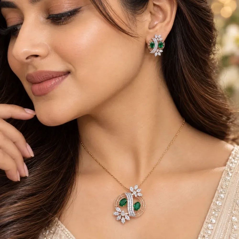 Emerald Floral Grace Pendant Set