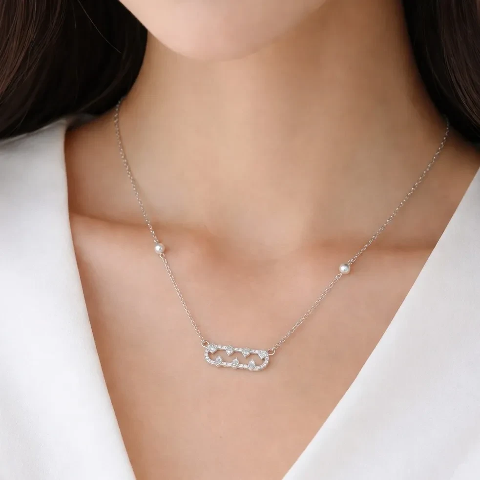 Pearl Accent Bar Pendant Necklace