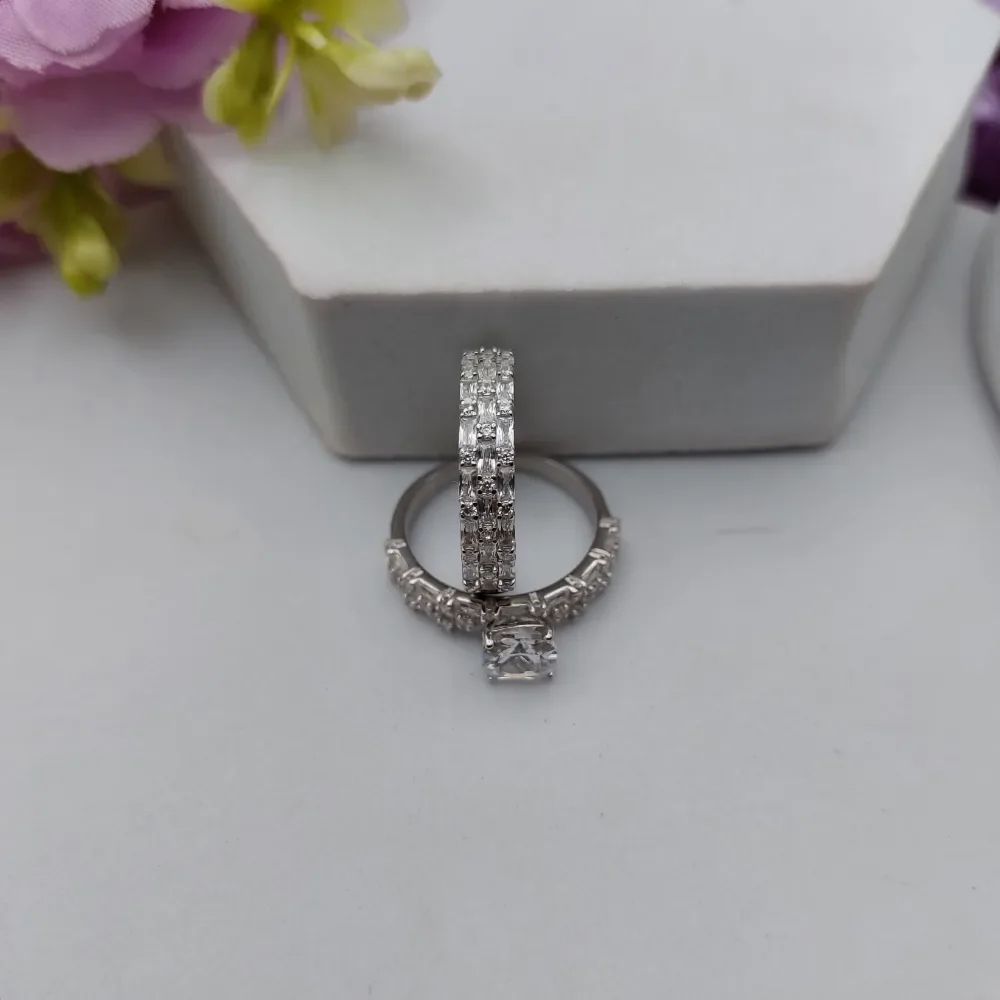 925 Silver Double Band Solitaire Ring
