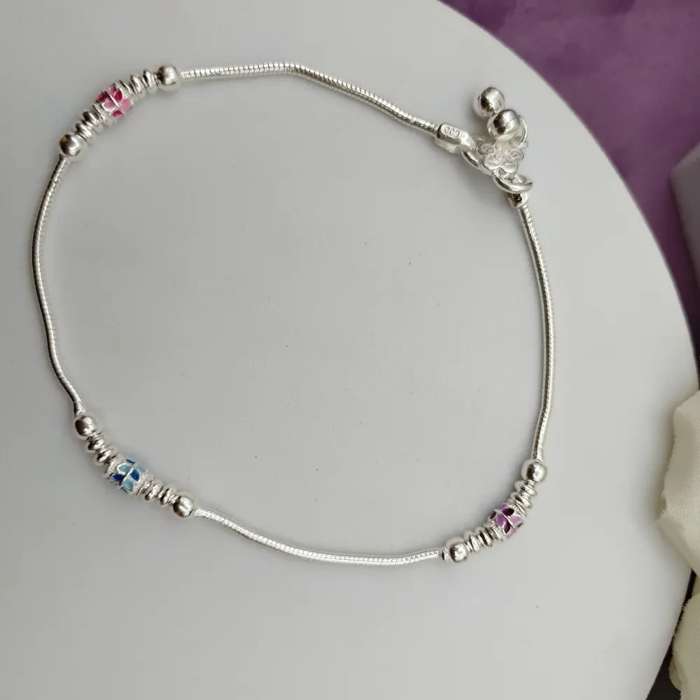 Colourful Beaded Hallmarked Silver Payal